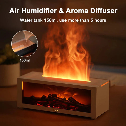 Flame Aroma Humidifier with Essential Oils – 7-Color LED Light, 150ml Large Room Diffuser, Adjustable Mist, Timer, and Auto Shut-Off – Remote Control Fragrance Diffuser for Home & Bedroom