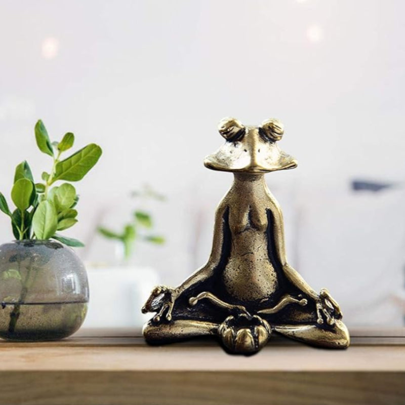 Antique Brass Meditation Zen Frog Statue