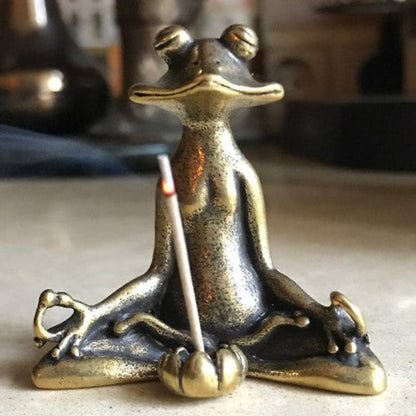 Antique Brass Meditation Zen Frog Statue
