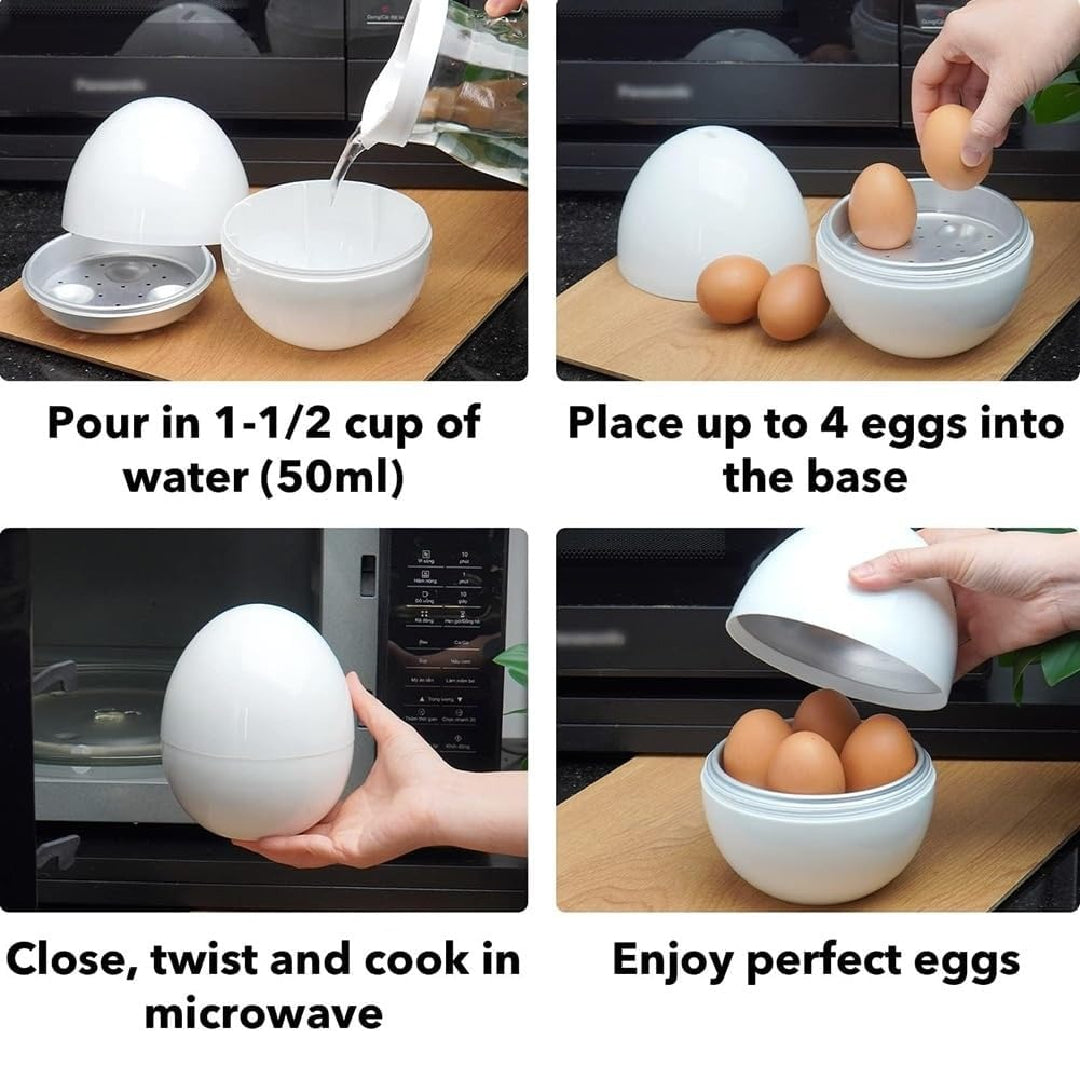 4-Egg Microwave Boiler – Quick Cooker for Perfect Soft or Hard-Boiled Eggs with Built-In Easy Shell Remover