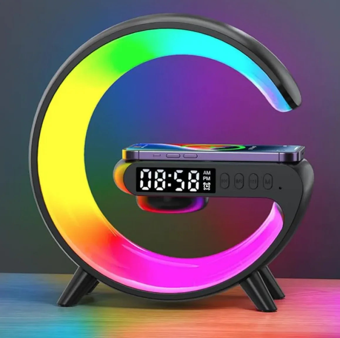 The G-Shaped Lamp With Wireless Charging and Bluetooth Speaker