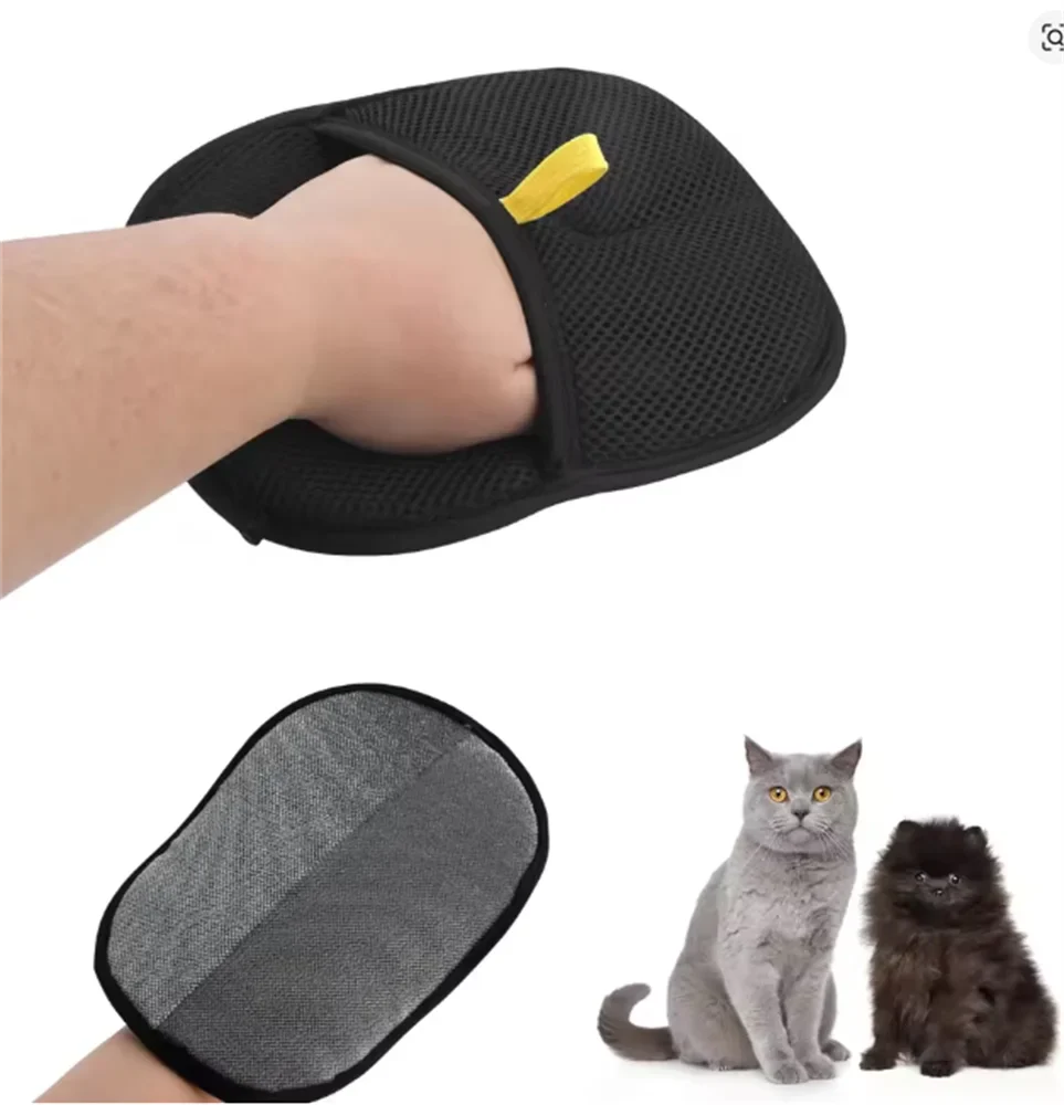 🐾 Double-Sided Reuseable Static Grooming Gloves for Pets _Hair Removal & Grooming.