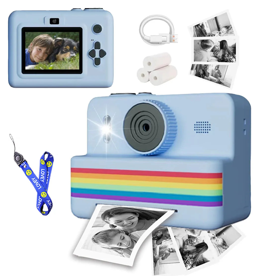 Kids Instant Print Camera with Mini Thermal Photo Printer 2.8" HD Video Camera Toy