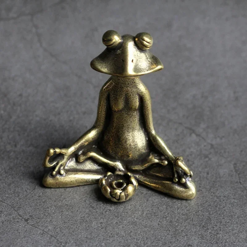 Antique Brass Meditation Zen Frog Statue
