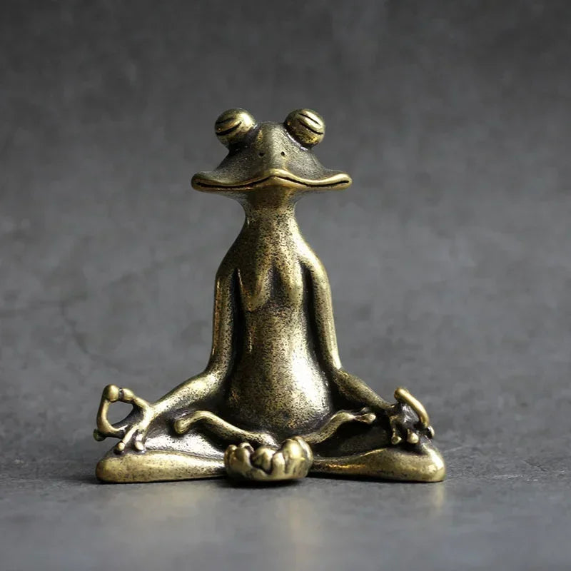 Antique Brass Meditation Zen Frog Statue
