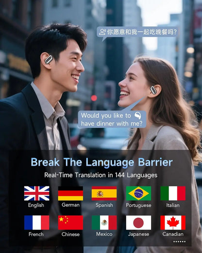 AI Translation Earbuds BT 5.4 Headphones Translator with 144 Languages OWS Real-Time Earphones Ear Buds for Travel Business