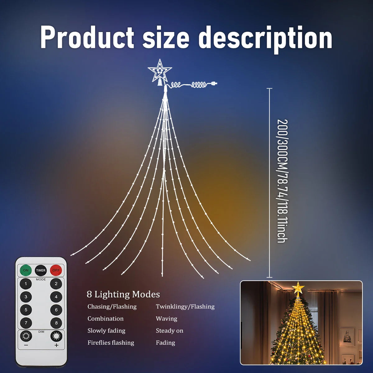LED Outdoor Christmas Tree Lights – Waterproof Fairy String Lights (USB • 8 Modes • 2–3m)