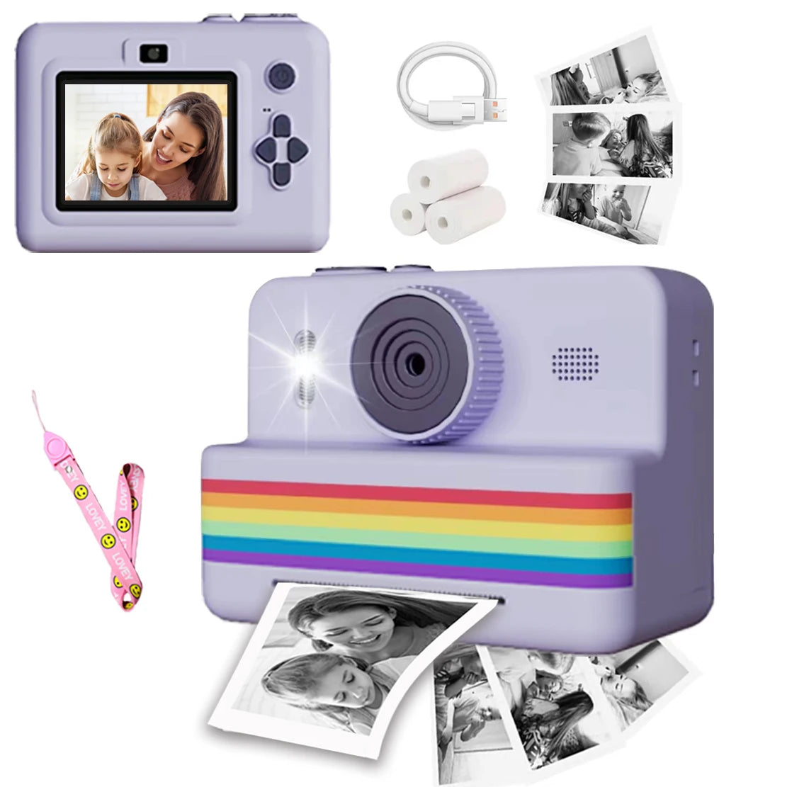 Kids Instant Print Camera with Mini Thermal Photo Printer 2.8" HD Video Camera Toy