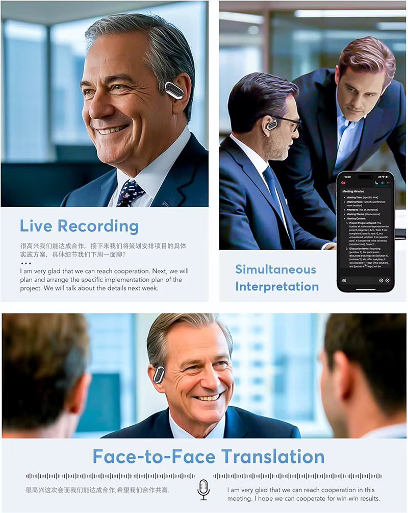 AI Translation Earbuds BT 5.4 Headphones Translator with 144 Languages OWS Real-Time Earphones Ear Buds for Travel Business