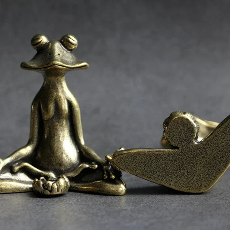 Antique Brass Meditation Zen Frog Statue