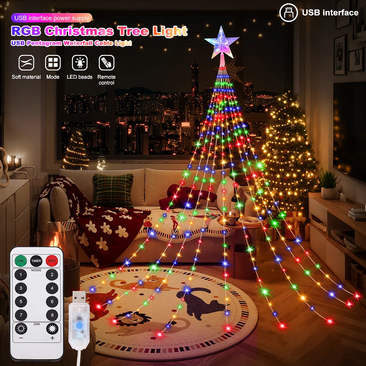 LED Outdoor Christmas Tree Lights – Waterproof Fairy String Lights (USB • 8 Modes • 2–3m)