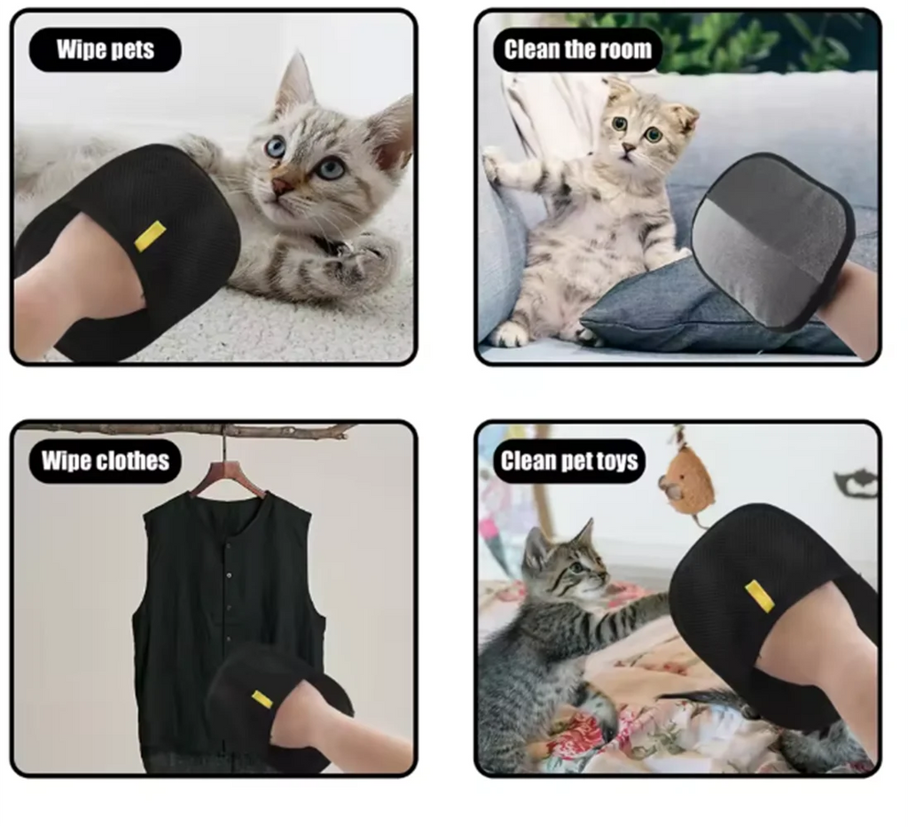 🐾 Double-Sided Reuseable Static Grooming Gloves for Pets _Hair Removal & Grooming.