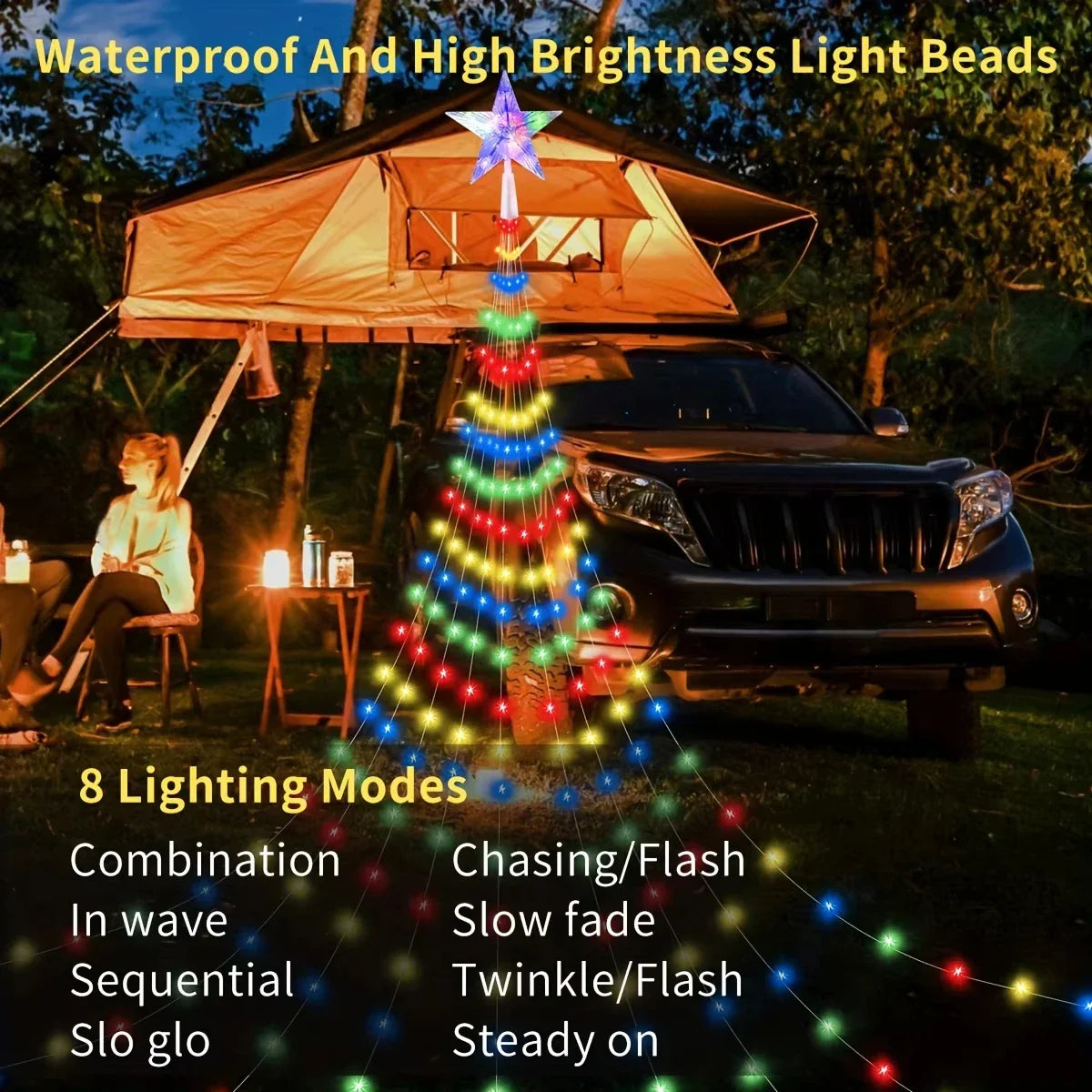 LED Outdoor Christmas Tree Lights – Waterproof Fairy String Lights (USB • 8 Modes • 2–3m)