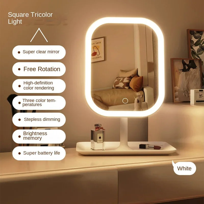3-Color LED Desktop Vanity Mirror | Touch Control Makeup & Dressing Light