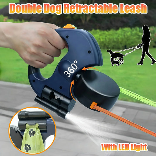 Premium Double Dog Leash with LED: Tangle-Free Night Safety for Small Dogs
