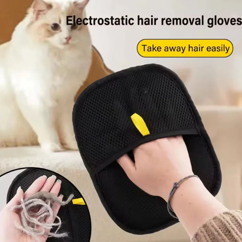 🐾 Double-Sided Reuseable Static Grooming Gloves for Pets _Hair Removal & Grooming.